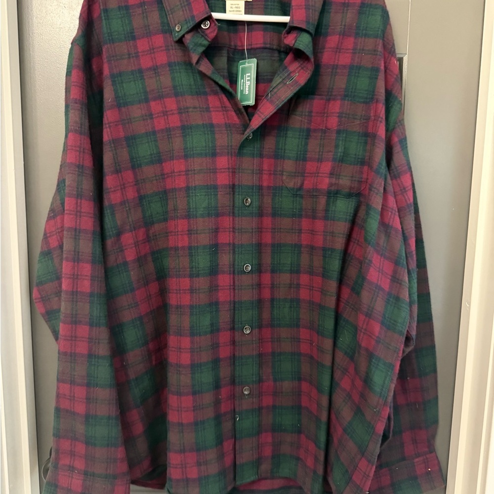 L.L. Bean Men's Plaid Shirt - Burgundy and Forest Green